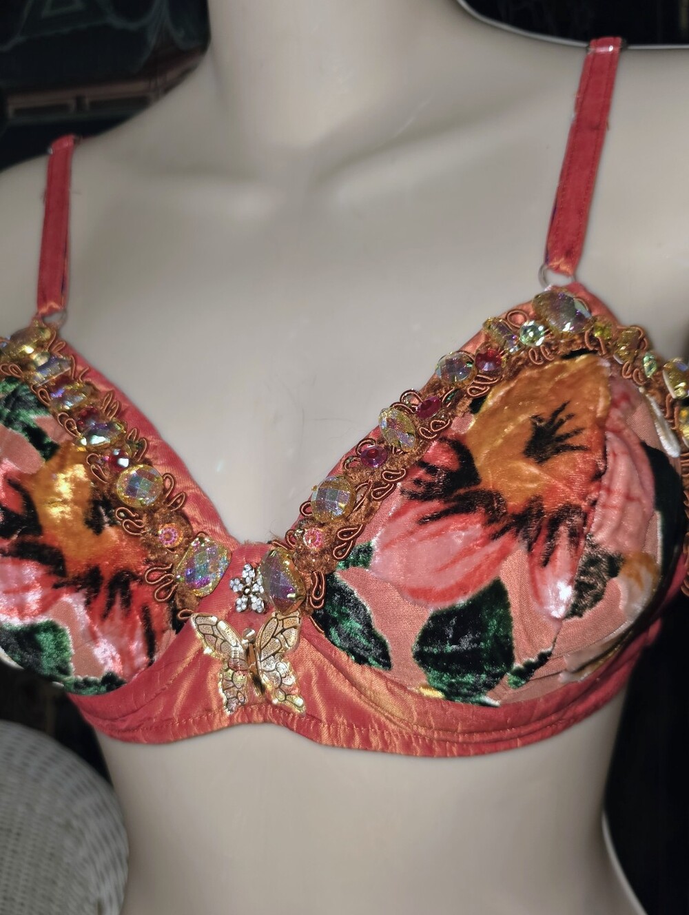 Vintage Embellished Floral Velvet Underwire "Festival Bra"